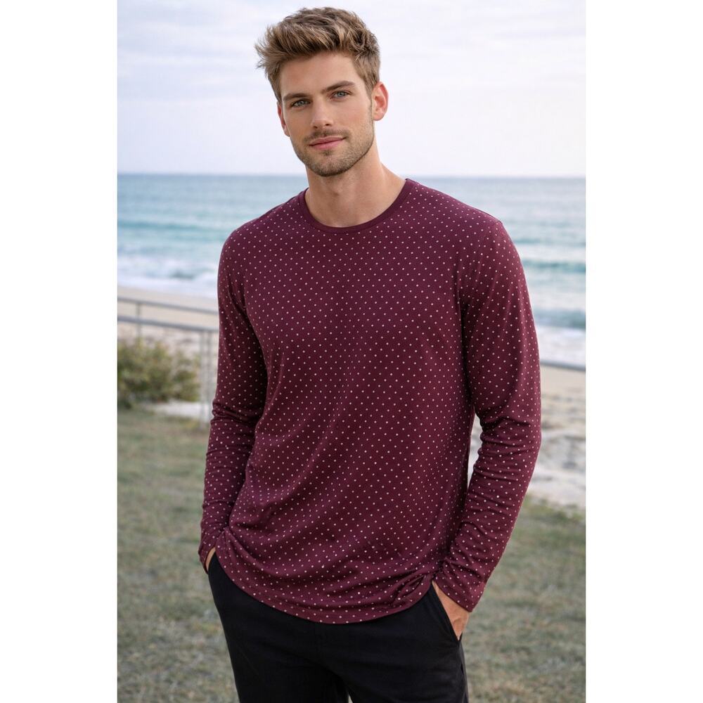 BYLT Basics Drop-Cut LUX Polka Dot Long Sleeve T-Shirt Maroon Gray Men's Large